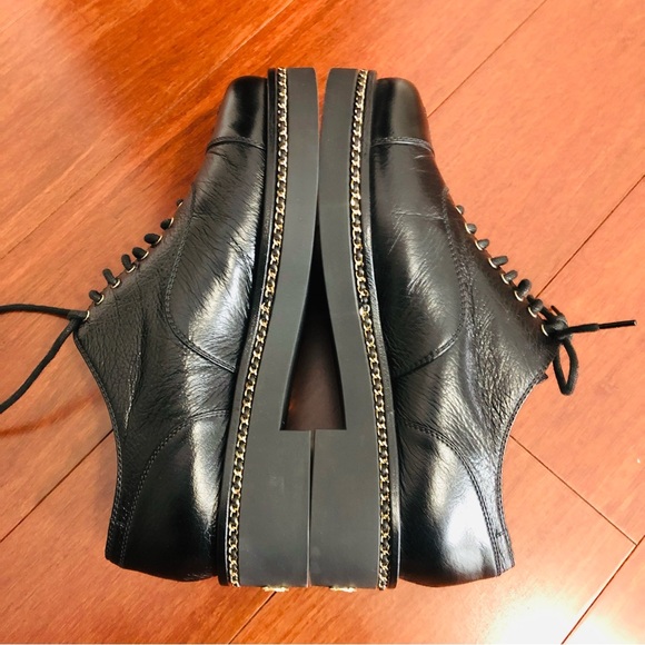 Chanel 20K crumpled Lambskin Cap toe Lace up Chain Around shoes black Eu 39.5 - Picture 7 of 16